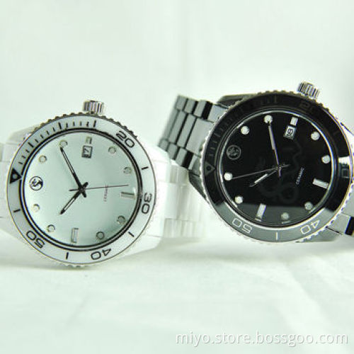 Ceramic Men's Watch with Stainless Steel Top Ring, 3ATM Waterproof, Wholesale, OEM and ODM